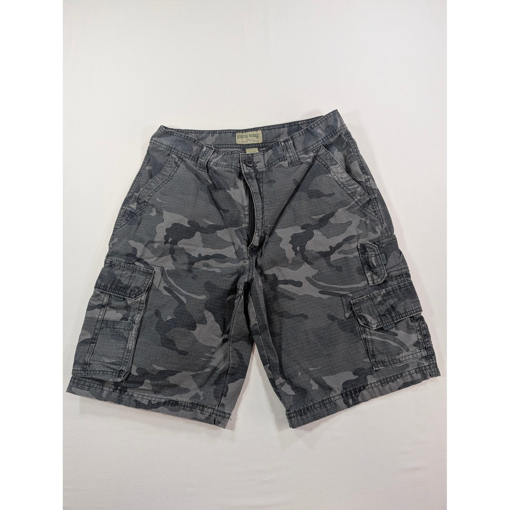 Rustic Ridge Mens Grey Camo Cargo Shorts Size 34 Ripstop Cotton Utility Pocket